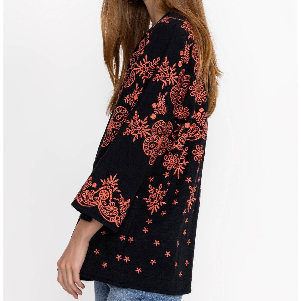 NWT Johnny Was "Julianna" Open Front Embroidered Sweater Size XS 100% Cotton - Picture 5 of 9